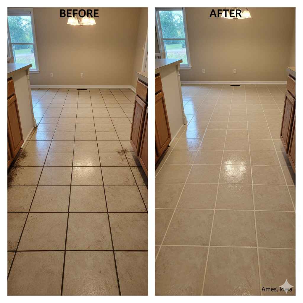 Before and after professional tile and grout cleaning in Ames, Iowa