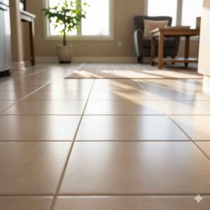 Shiny clean tile floor showing results of regular professional cleaning.