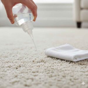 Enzyme cleaner breaking down pet urine odor molecules safely on carpet — recommended method.