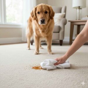 Scotchgard protection helps prevent pet accidents from soaking into carpet