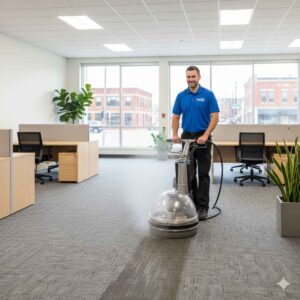 Expert commercial floor maintenance for an office building in downtown Ames near the Main Street Cultural District