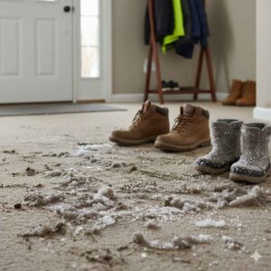 Iowa winter mud and salt damaging carpet without protection