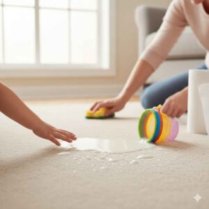Kids spilling drinks on carpet protected with Scotchgard