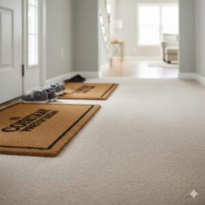 Preventing dirty carpets by removing shoes and using entry mats