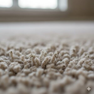 Soap residue left in carpet fibers after DIY carpet cleaning attracts dirt