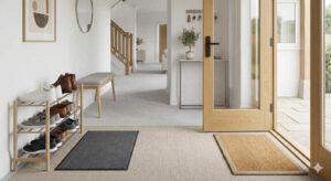 Entry mats and no shoes policy helping keep carpets clean in home