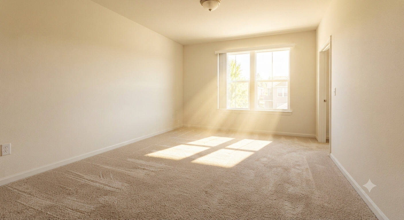 Freshly cleaned carpet in an empty Ames rental ready for ISU move-in — landlord carpet cleaning in Ames
