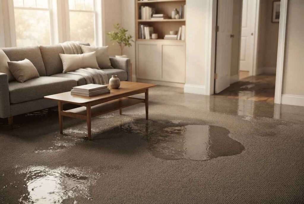 Wet carpet needing emergency water extraction in Ames, Iowa