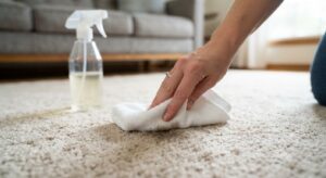 Cleaning a small stain from carpet with cold water and a cloth — how to get blood out of carpet